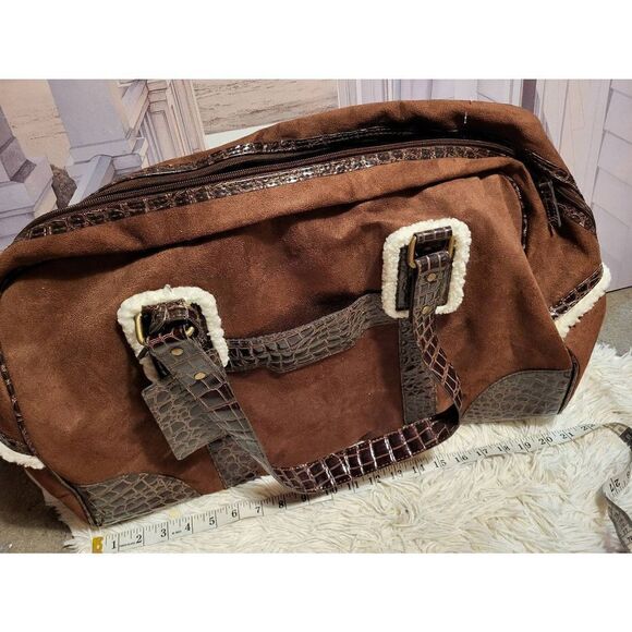 RARE!Big Bath&Body works leather&crocodile duffle&luggage tag - Picture 2 of 5